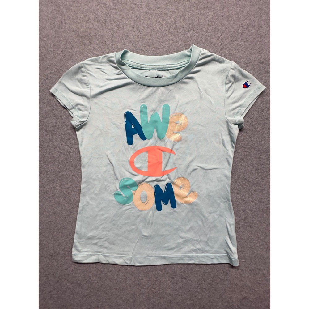 Champion Girls Awesome Graphic T-Shirt Mint Blue Size 5 Short Sleeve‎ Athletic
